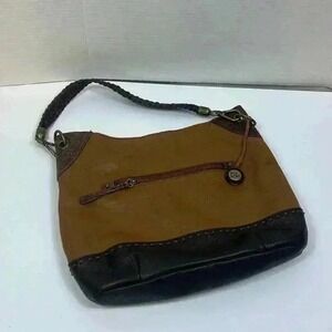 The Sak Two-Tone Leather Shoulder Bag – Braided Strap, Brass Hardware